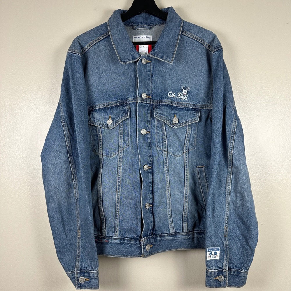 Old Navy Women's L Denim Jacket Blue Disney Mickey Mouse American Flag NEW